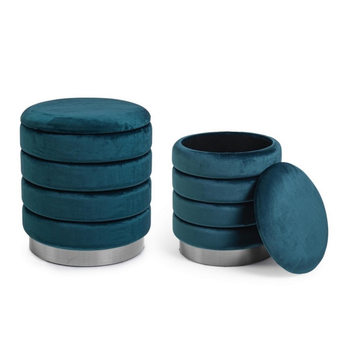 Bizzotto Pouf contenitore Darina blu avio grande Ø 40 cm