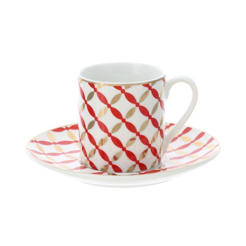 Box 2 Tazzine Caffè in Porcellana Oro e Rosso “Vlk Design” 12xH6 cm Hervit