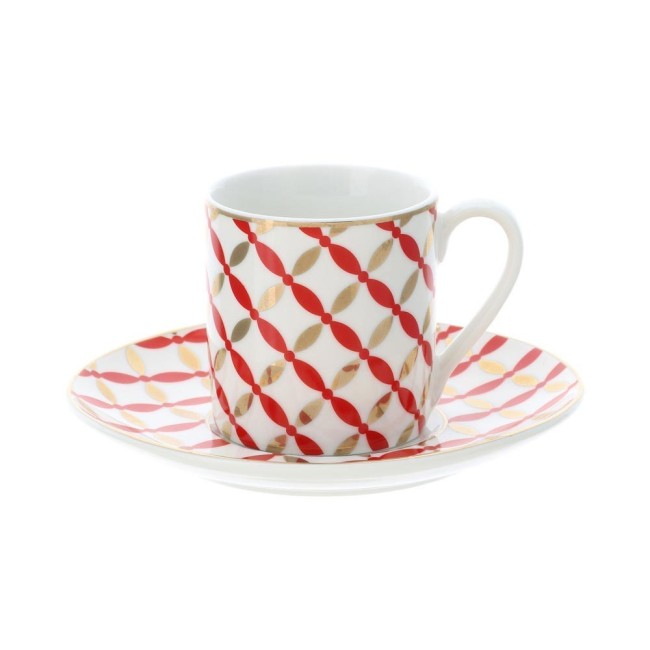 Box 2 Tazzine Caffè in Porcellana Oro e Rosso “Vlk Design” 12xH6 cm Hervit