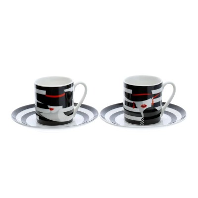 Box 2 Tazzine Caffè in Porcellana Fashion "Lola e Lara" –...