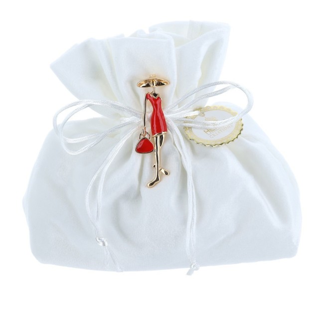 Hervit Creation - Sacchetto in Velluto Bianco Elegante, 15x7x16 cm