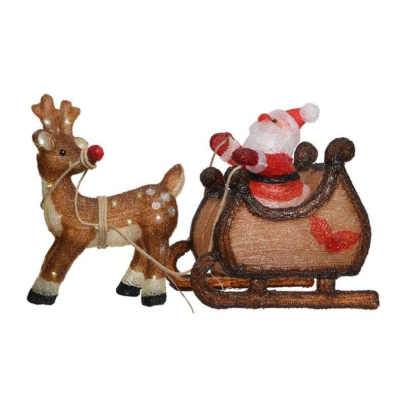 LED BABBO NATALE SU SLITTA CON RENNA – KAEMINGK