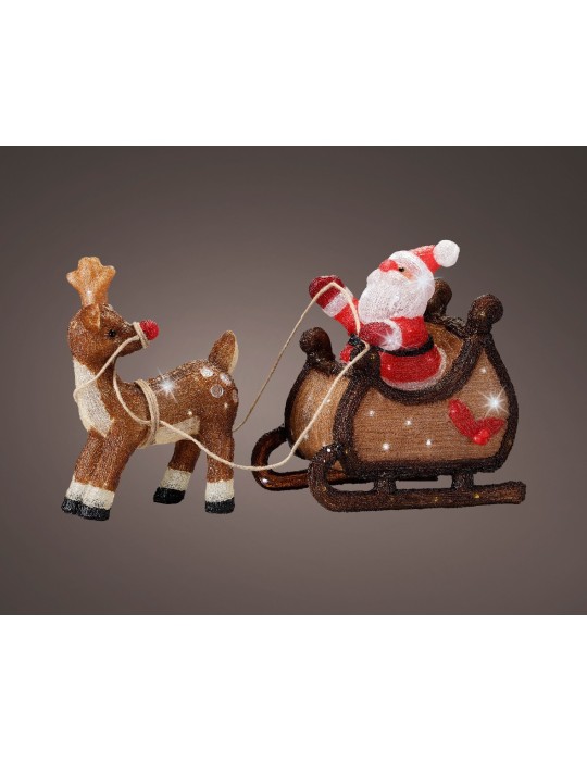 LED BABBO NATALE SU SLITTA CON RENNA – KAEMINGK