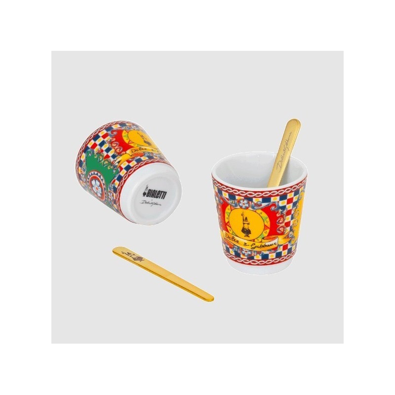 SET MOKA 2TZ + 2 BICCHIERNI + 2PALETTE ORO ID&G