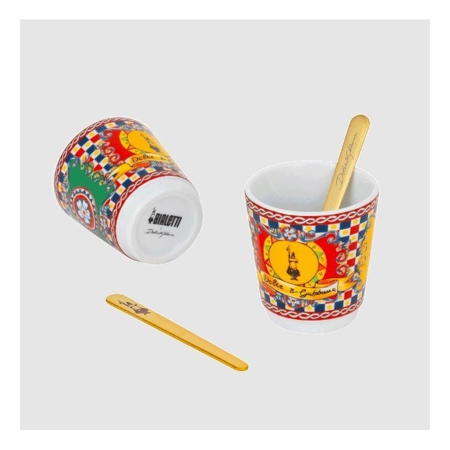 SET MOKA 2TZ + 2 BICCHIERNI + 2PALETTE ORO ID&G
