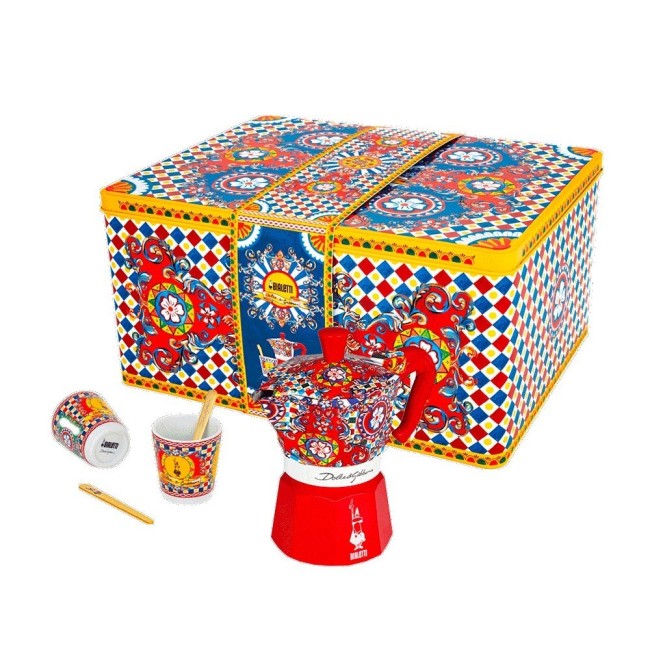 SET MOKA 2TZ + 2 BICCHIERNI + 2PALETTE ORO ID&G