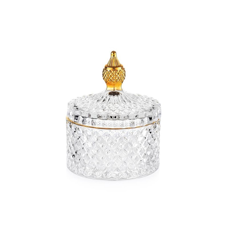 Scatola Portabonbon in Vetro Trasparente e Oro Eterea Emò Italia – Ø 10,5 x H 13,5 cm
