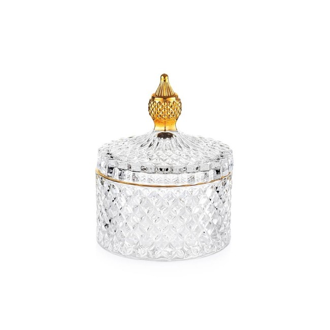 Scatola Portabonbon in Vetro Trasparente e Oro Eterea Emò Italia – Ø 10,5 x H 13,5 cm