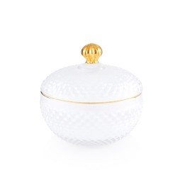 Emò Italia Scatola Medina in vetro bianco e oro alta 8,5 cm