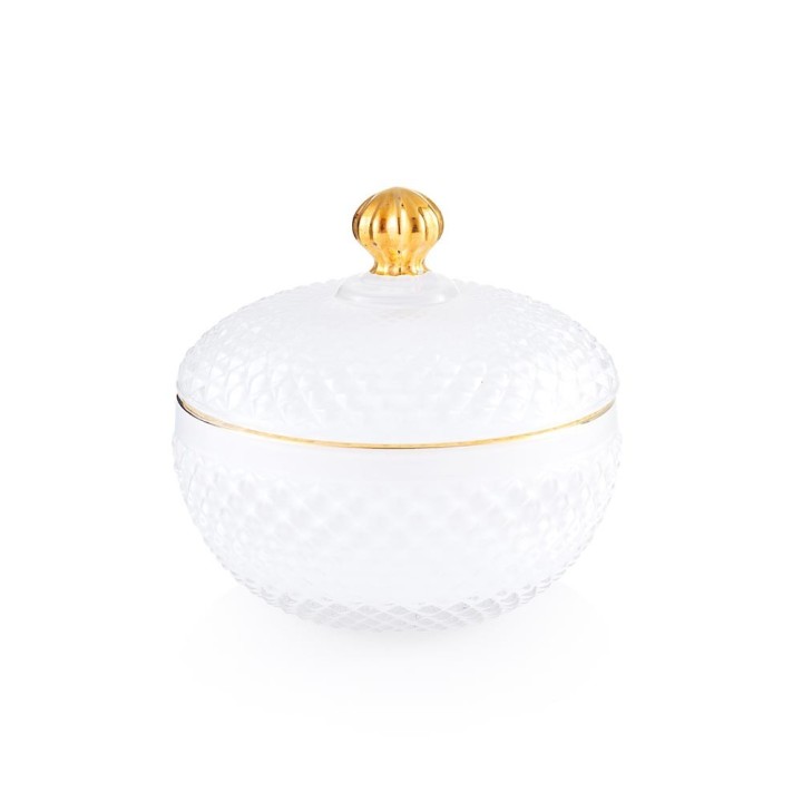 Emò Italia Scatola Medina in vetro bianco e oro alta 8,5 cm