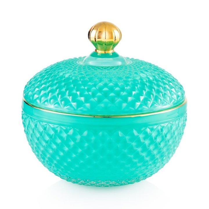 Emò Italia Scatola Medina in vetro verde e oro alta 11 cm