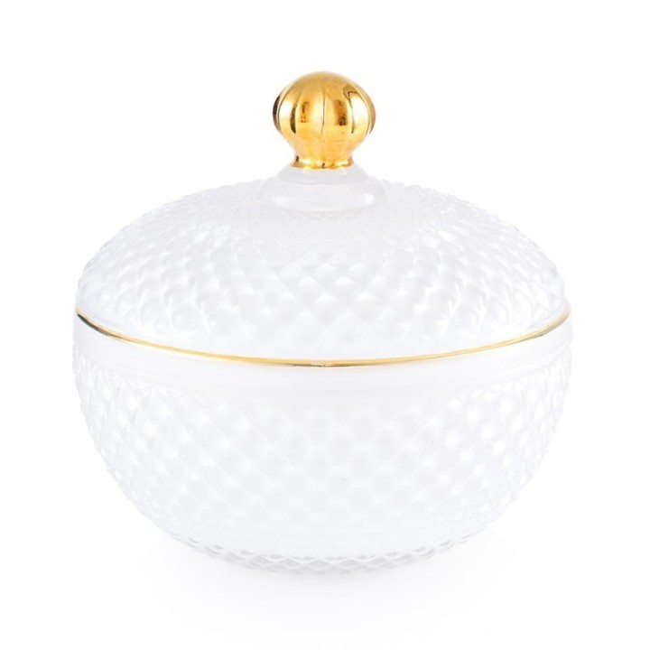 Emò Italia Candela Medina in vetro bianco e oro alta 11 cm