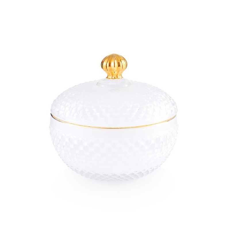 Emò Italia candela decorativa in vetro bianco e oro Medina Ø9x8.5cm -  Candida Celiento