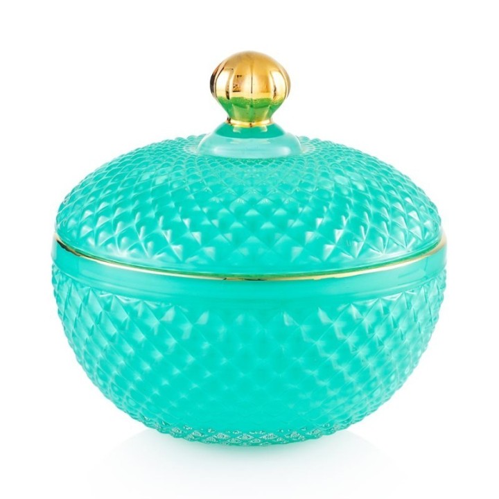 Emò Italia Candela Medina in vetro verde e oro alta 11 cm