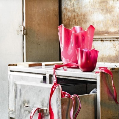 Vaso Fazzoletto Venini Magenta Sabbiato con Interno... 2