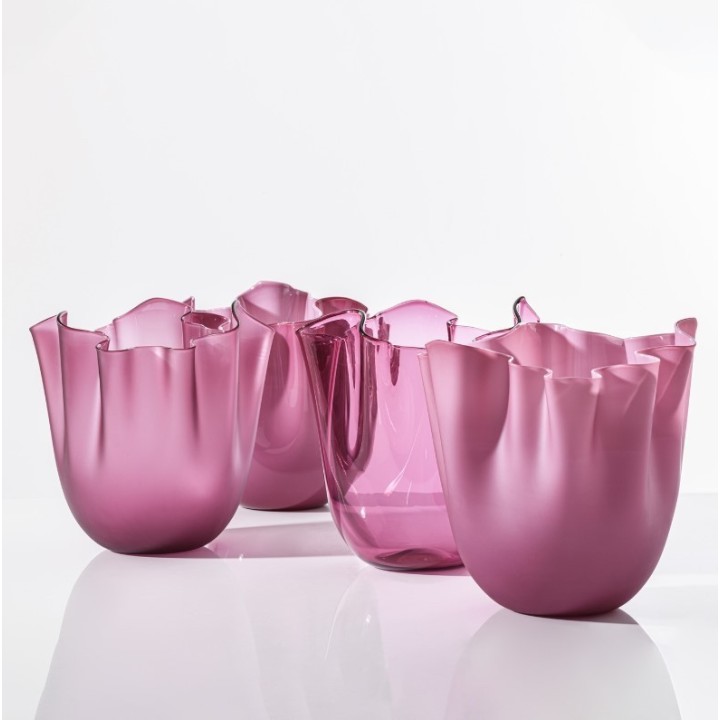 Venini Vaso Fazzoletto magenta trasparente alto 31 cm