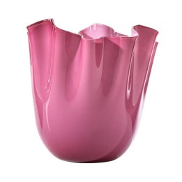 Venini Vaso Fazzoletto opalino magenta e lattimo alto 31 cm