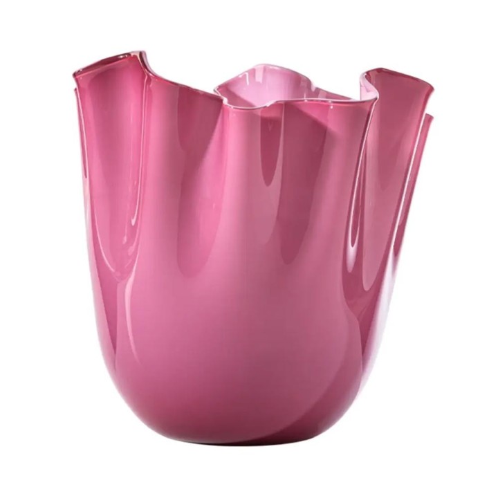 Venini Vaso Fazzoletto opalino magenta e lattimo alto 31 cm