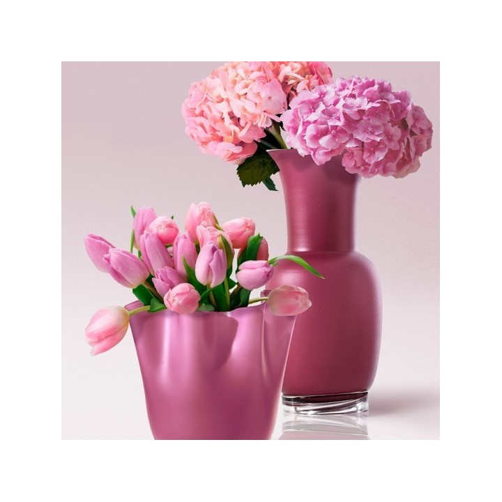 Venini Fazzoletto sabbiato magenta e lattimo alto 24 cm