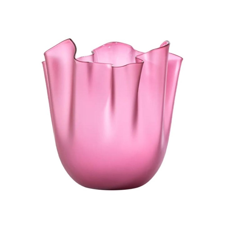 Venini Vaso Fazzoletto sabbiato magenta e lattimo alto 24 cm