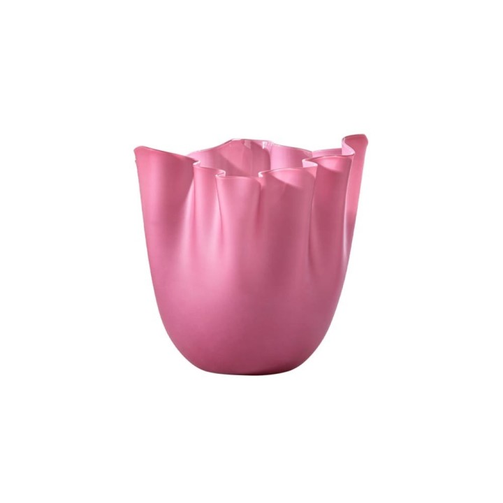 Venini Fazzoletto sabbiato magenta e lattimo alto 13,5 cm