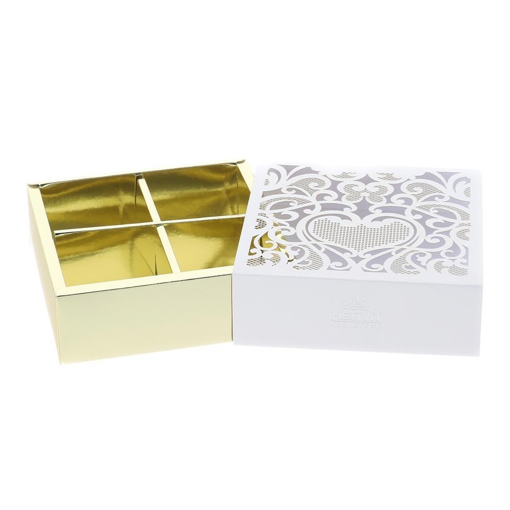 Hervit scatola portaconfetti con divisori Cuore oro e bianca 300gr