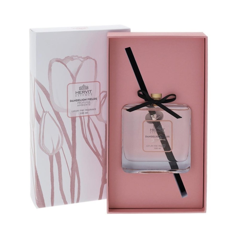 Profumatore d'Ambiente in Vetro "Tulip" Rosa con Bastoncini (100 ml) Fragranza Dandelion Fields – Hervit Creations