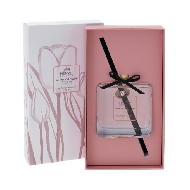 Profumatore d'Ambiente in Vetro "Tulip" Rosa con Bastoncini (100 ml) Fragranza Dandelion Fields – Hervit Creations