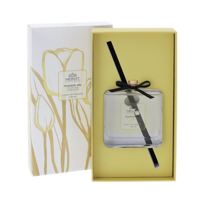Profumatore d'Ambiente in Vetro "Tulip" Giallo con Bastoncini (100 ml) Fragranza Tranquil Spa – Hervit Creations