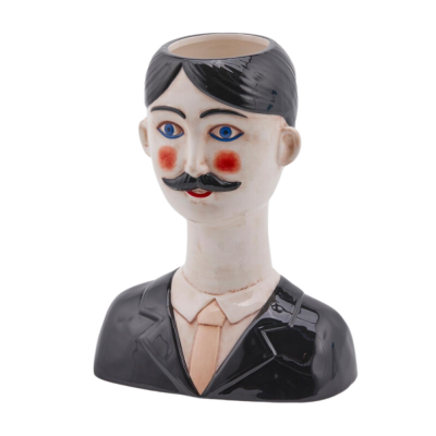 Vaso Faccia Lui Vintage H30 cm in Ceramica con Baffi -...