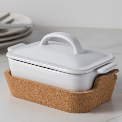 RECT. COV.CASSEROLE W/CORK ENSAMBLE WHITE 2