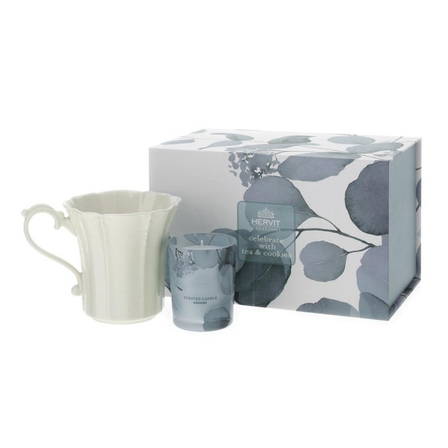 SET CANDELA 70GR+MUG PORC. BOTANIC BLU