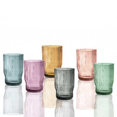 BICCHIERE PLISSE SET 6 PZ COLORI ASSORTITI VETRO