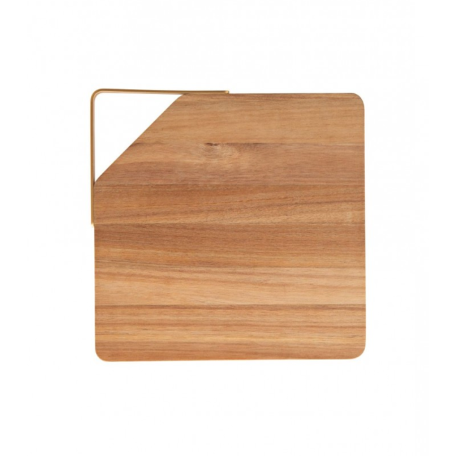 Tagliere Quadrato Brandani in Legno di Acacia con Manico Oro Metal - 28x28 cm