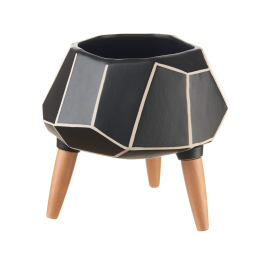 L'Oca Nera Cachepot ceramica nera sfaccettata 29 cm