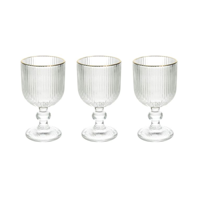 Set 3 Calici Eclipse Tognana 260 cc in Vetro con Filo Oro