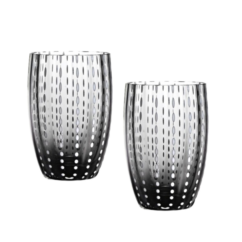 SET 2 TUMBLER PERLE Zafferano Grigio – Bicchieri in Vetro Soffiato a Mano