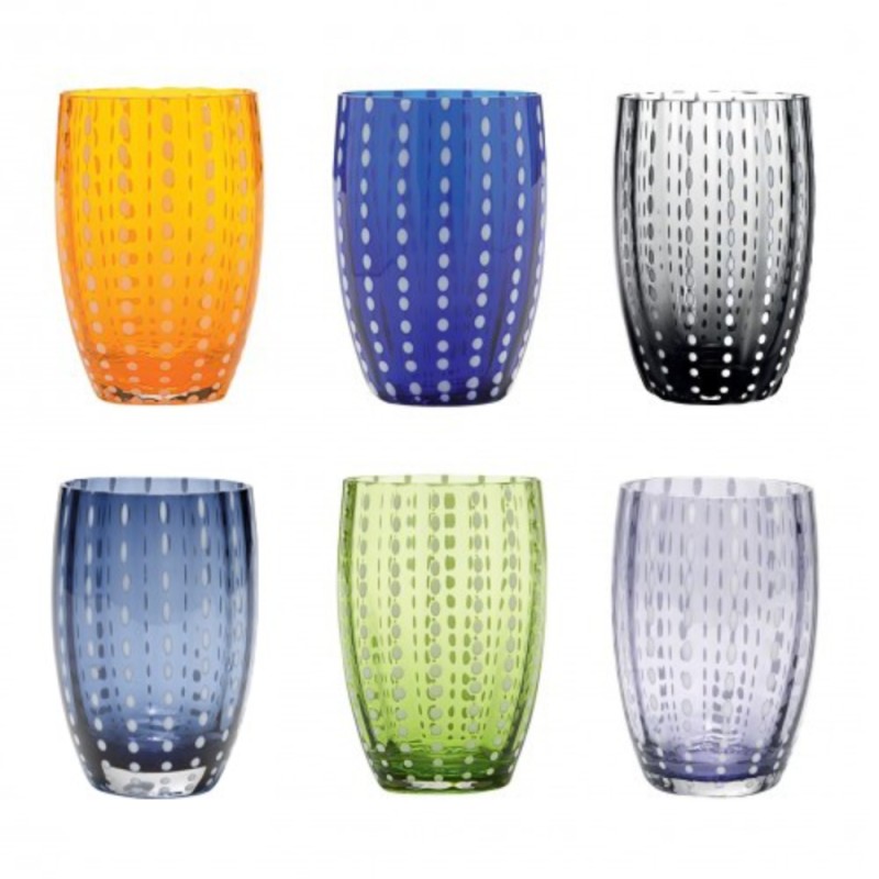 SET 6 TUMBLER PERLE Zafferano – Bicchieri Colorati in Vetro Soffiato a Mano