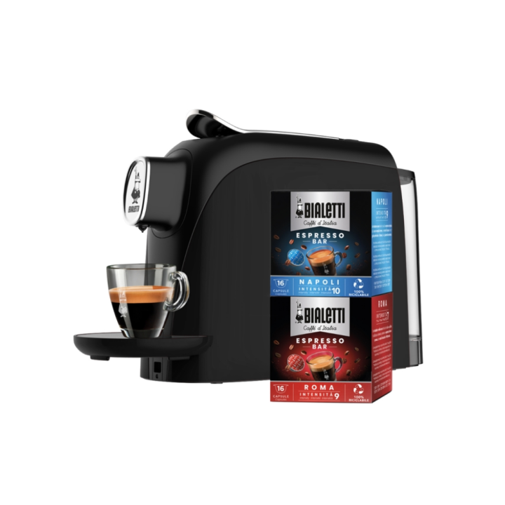 Bialetti Macchina a capsule Mignon nera con 32 capsule