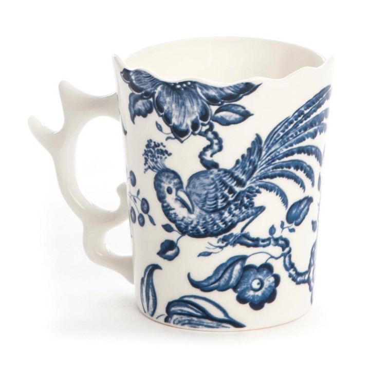 Seletti Mug Hybrid in porcellana bianca e blu