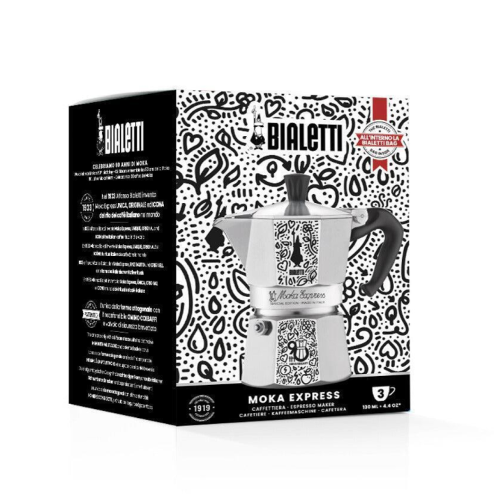 Bialetti Moka Express 90° anniversario Mr Doodle 3 tazze