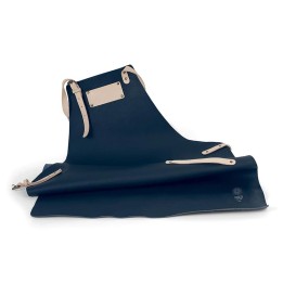 Pozzi Milano Grembiule in pelle blu con sacca in cotone