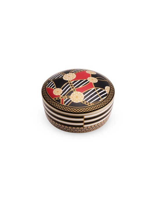 Portagioie Tondo Piccolo con Coperchio Pozzi Milano – Linea Living Catene in Porcellana (Ø 10 cm)