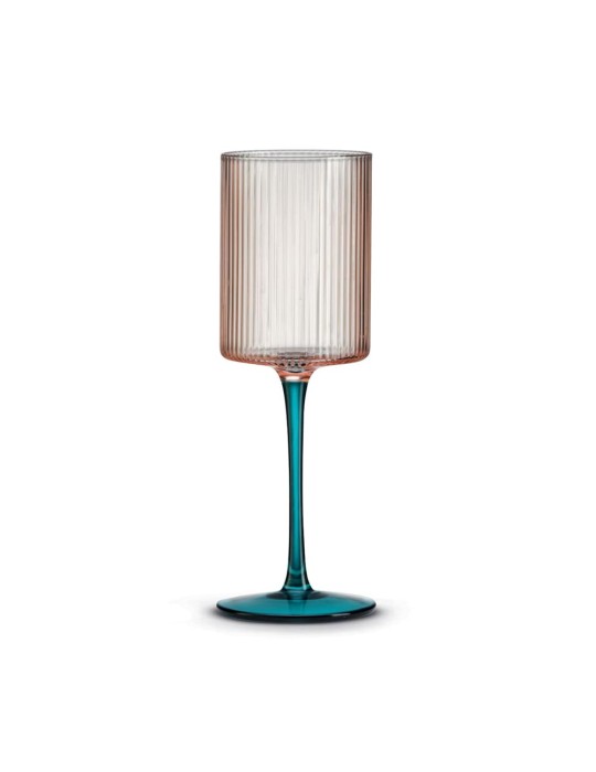 Set 2 Calici Vino Bicolore Rosa-Verde Pozzi Milano in Vetro Cristallino