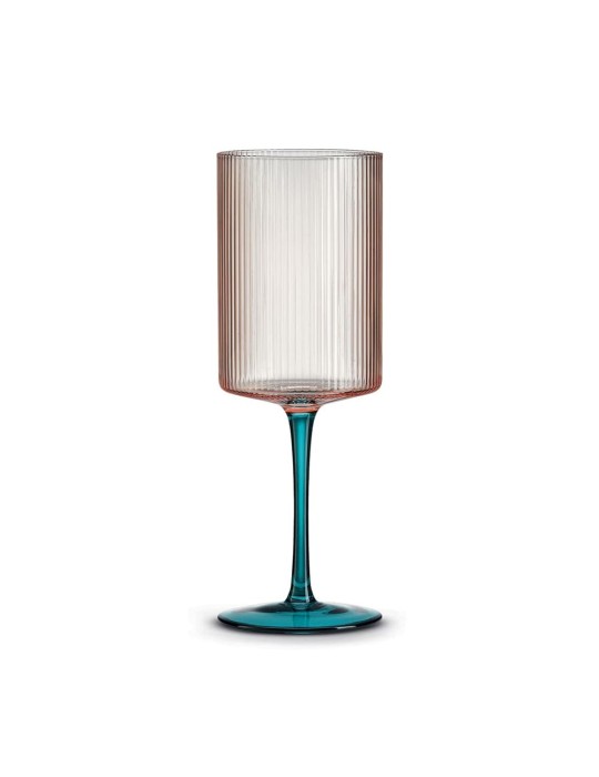 Set 2 Calici Vino Bicolore Rosa-Verde Pozzi Milano in Vetro Cristallino