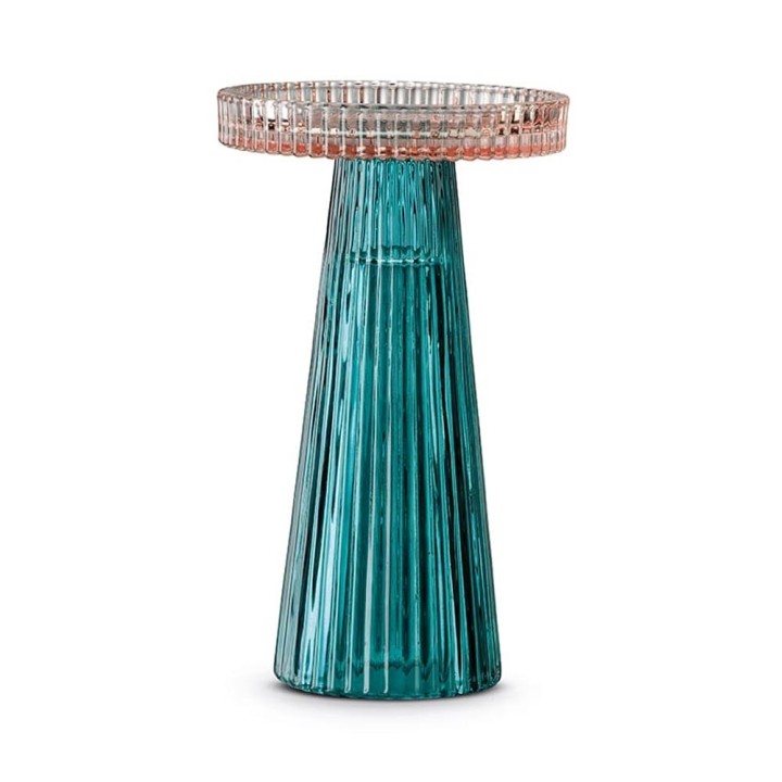 Pozzi Milano Portacandele alzatina rosa e verde alto 16,5 cm