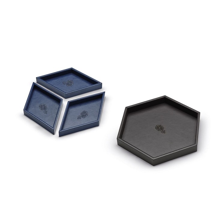Pozzi Milano Set di 4 vassoi in similpelle multicolor