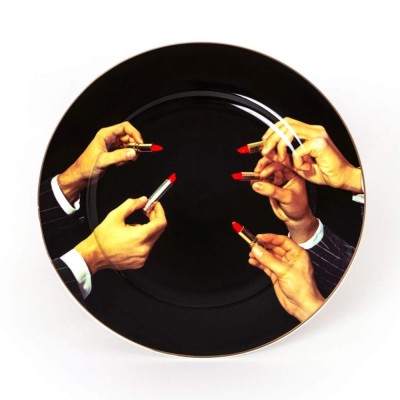 Piatto Lipsticks Black Gold Border in Porcellana Ø27 cm...