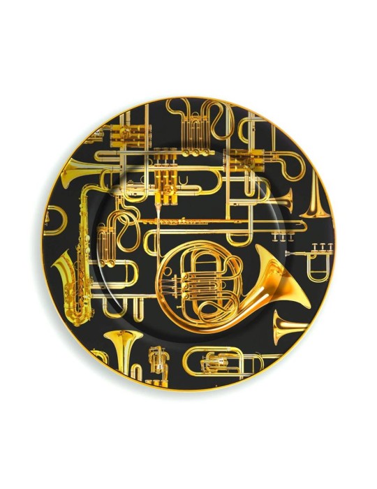 Porcelain Plate Trumpets Gold Border di Seletti – Arte Pop per la Tavola