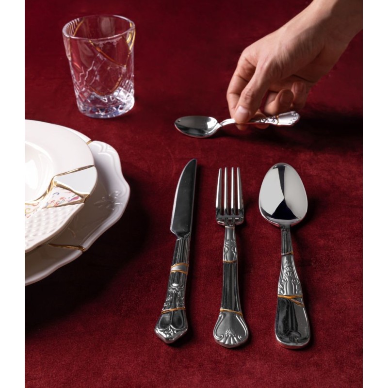 SET DI 4 POSATE IN ACCIAIO E ORO "KINTSUGI CUTLERY